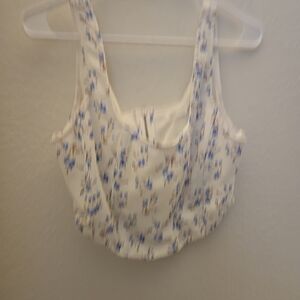 altar'd state White Blue Floral Corset Like Crop Top Size Large